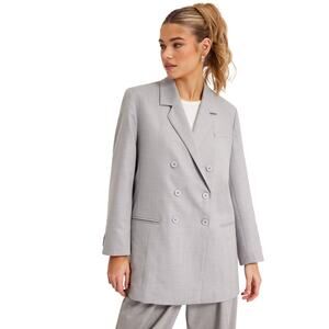 Munthe Womens 2 Grey Jantolina Long Blazer Jacket Double Breasted Wool HR1-45